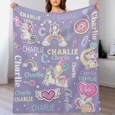 Personalized Custom Name for Baby Girls Kids Toddler  -  Unicorn Rainbow Throw Blankets